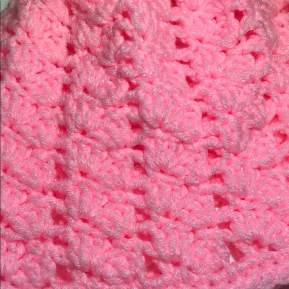 Pink winter beanie hat hand crochet adult or teen - Picture 2 of 5